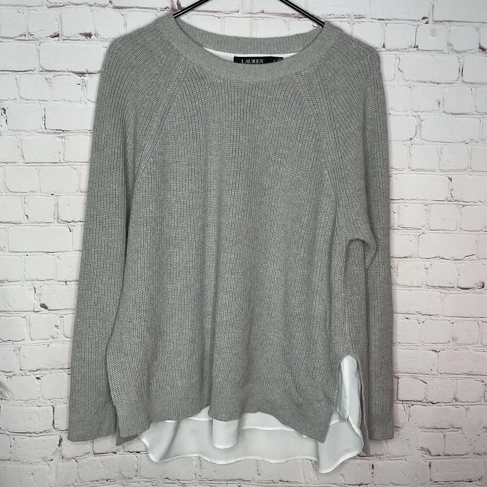 Lauren Ralph Lauren Women’s Large Layered  Hem Long Sleeve Top Crew Neck Sweater